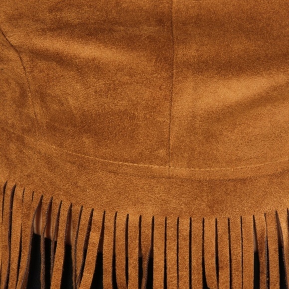 Festival Vegan Brown Suede Fringed Boho Tube Top - Picture 2 of 4